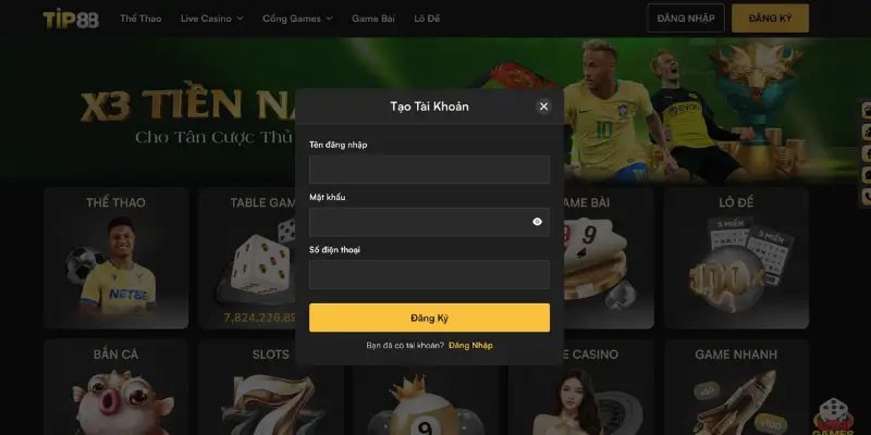 Các bước để đăng ký tài khoản cá cược Tip88